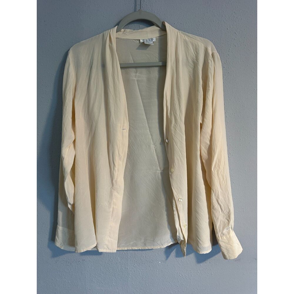 Vintage Clio 100% Silk Ivory Blouse Women's S Cream Button Front Minimalist - Picture 2 of 8
